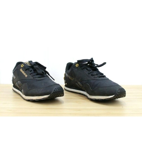 REEBOK Classic Black Canvas Lace-up Studded Detail Sneakers Shoes Size 7.5 - Picture 3 of 9